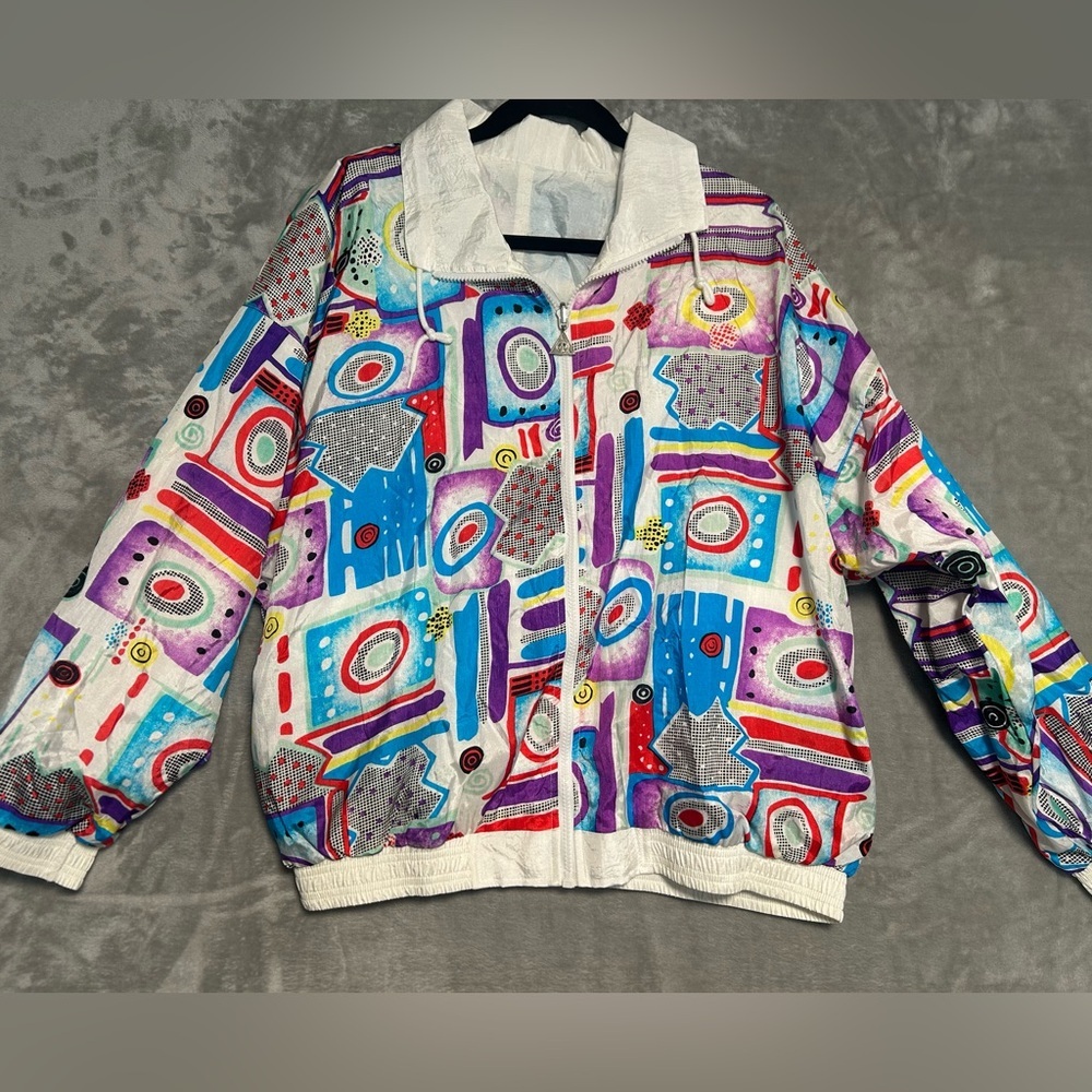 Casual Isle Vintage Windbreaker Nylon Jacket Women’s Large Colorful Streetwear